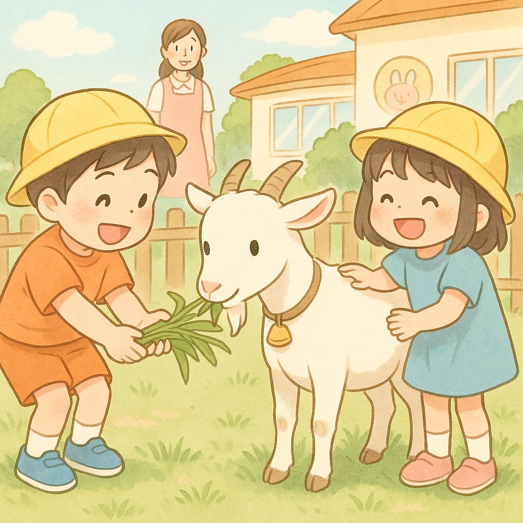 園児とヤギとのふれあい